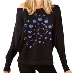 NWOT Chaser Sun Moon Stars Hi-Low Dolman Celestial Boho Sweatshirt Black Small